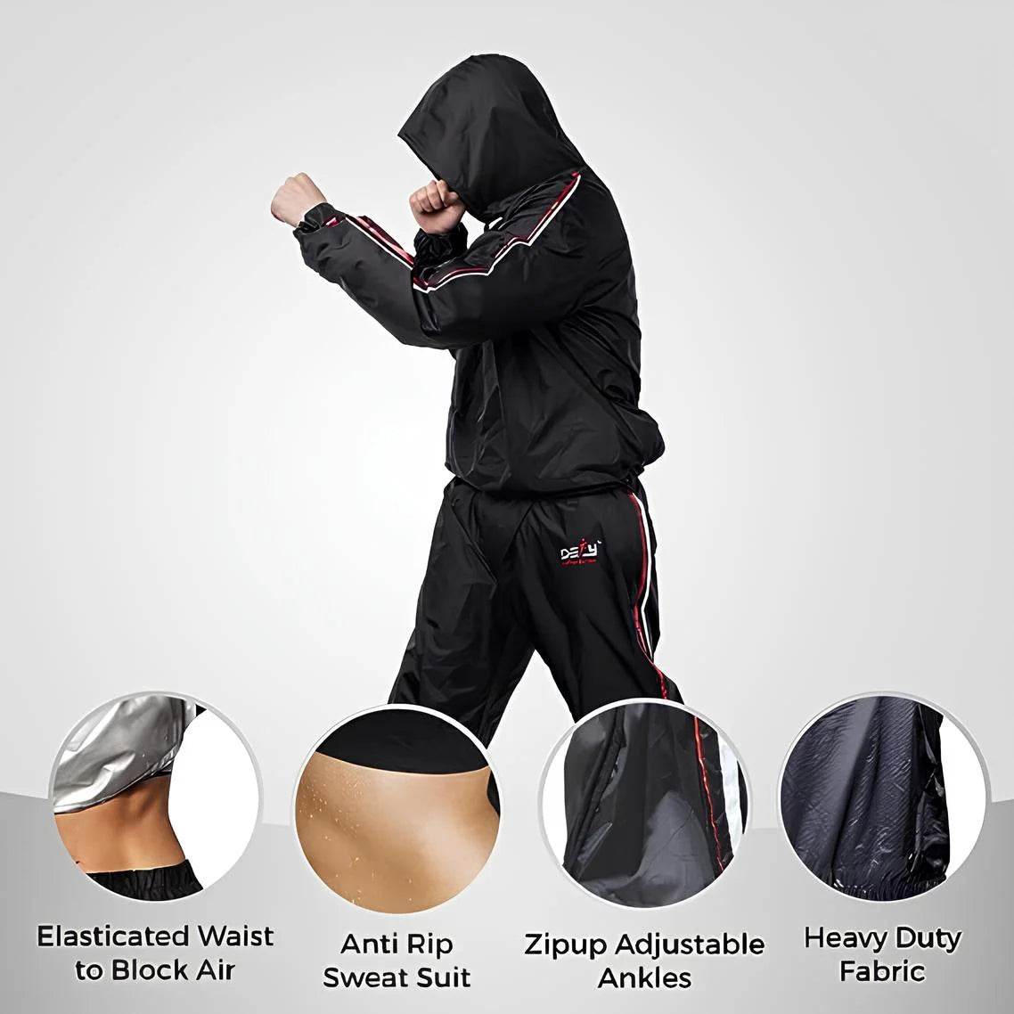 DEFY Heavy Duty Hooded Sauna Sweat Suit for Weight Loss, Intense Workouts & Exercise, Black, 8XL