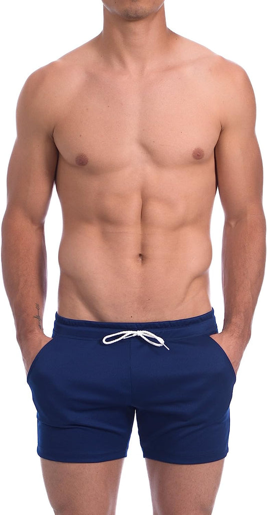 Men'S Rice Mesh Solid Bodybuilding Gym Running Workout Shorts