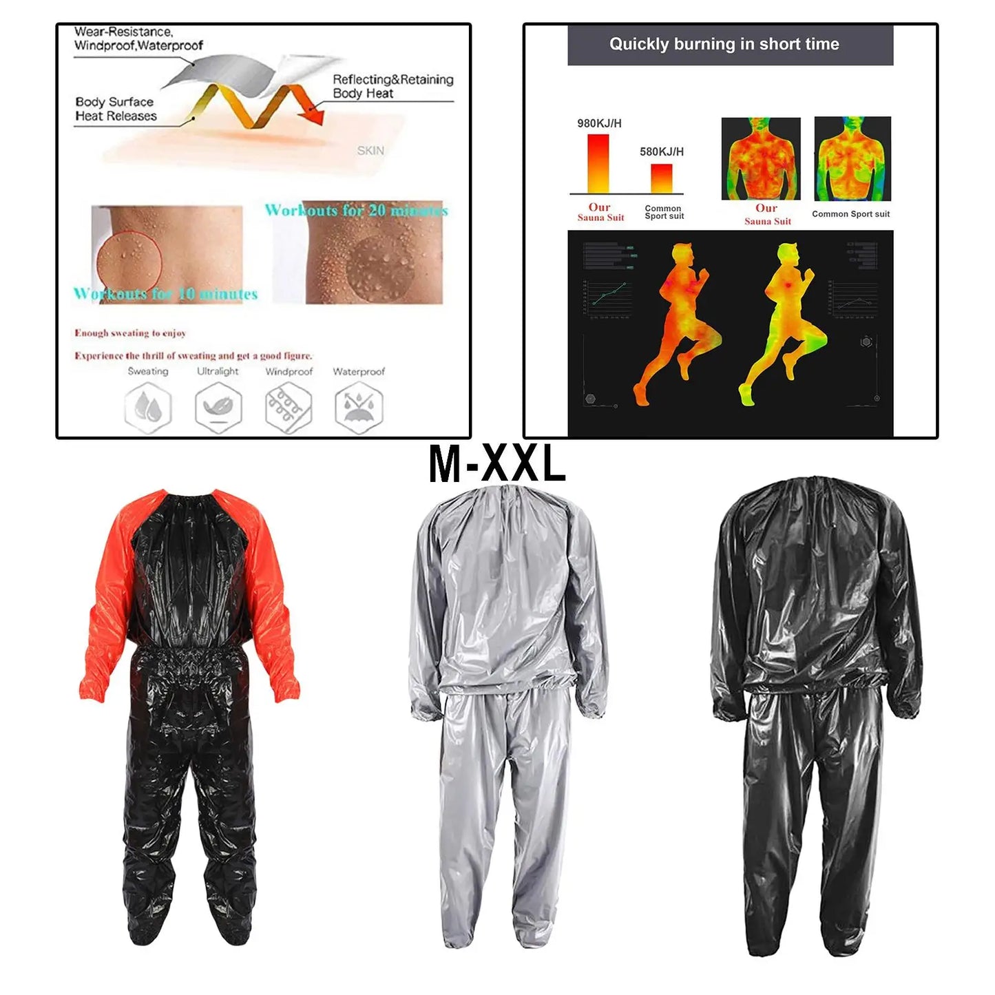 2021Unisex Sauna Suit Heavy Duty Fitness Weight Loss Sweat Sauna Suit Exercise Gym Hoodies Sports Suit Calorie Burner Sweat Suit