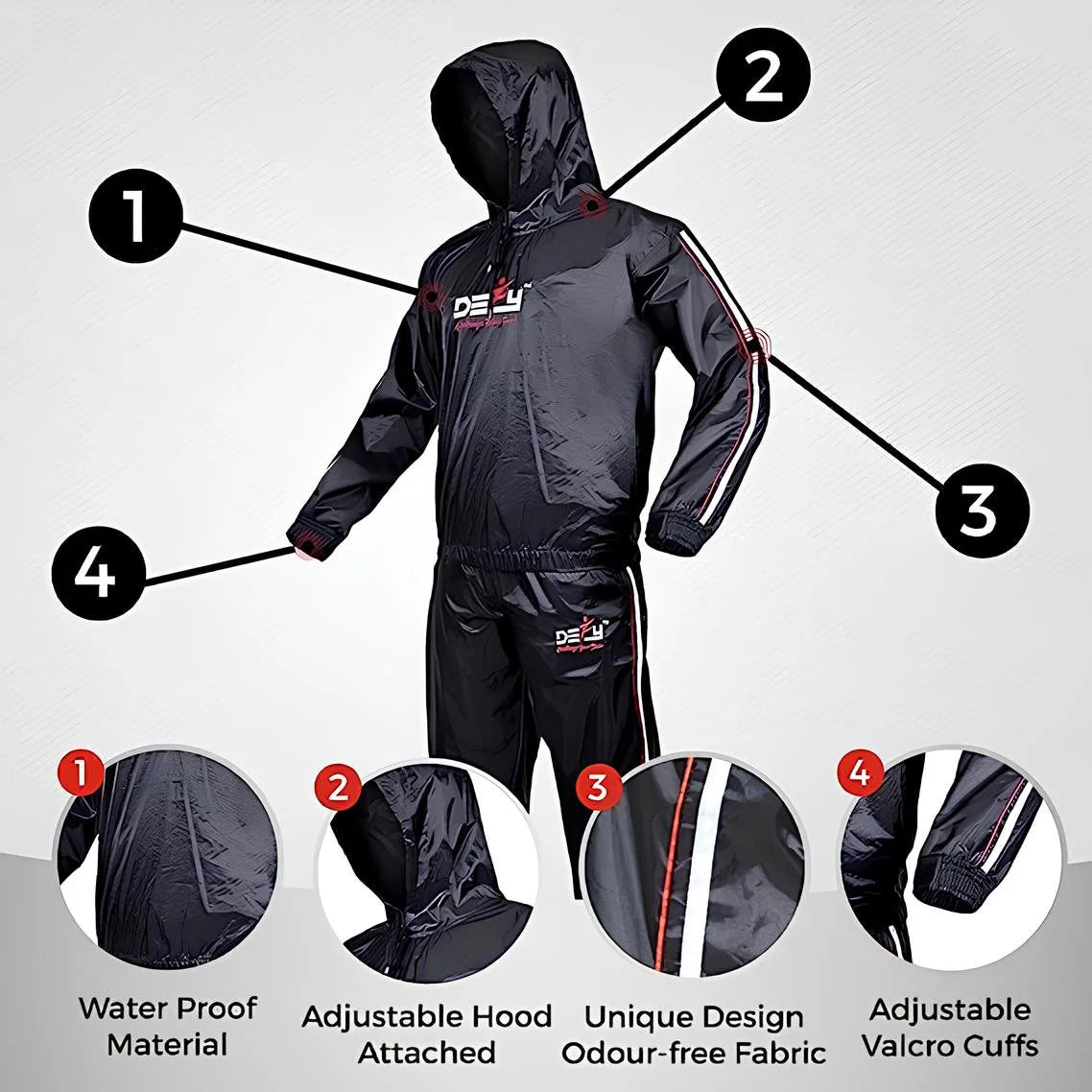 DEFY Heavy Duty Hooded Sauna Sweat Suit for Weight Loss, Intense Workouts & Exercise, Black, 8XL
