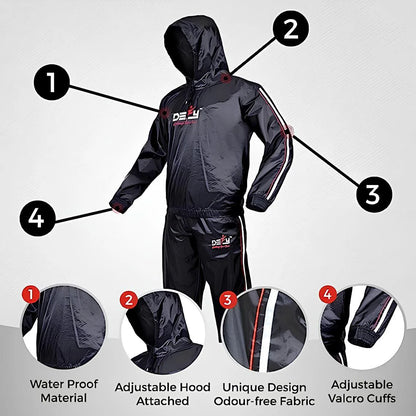 DEFY Heavy Duty Hooded Sauna Sweat Suit for Weight Loss, Intense Workouts & Exercise, Black, 8XL