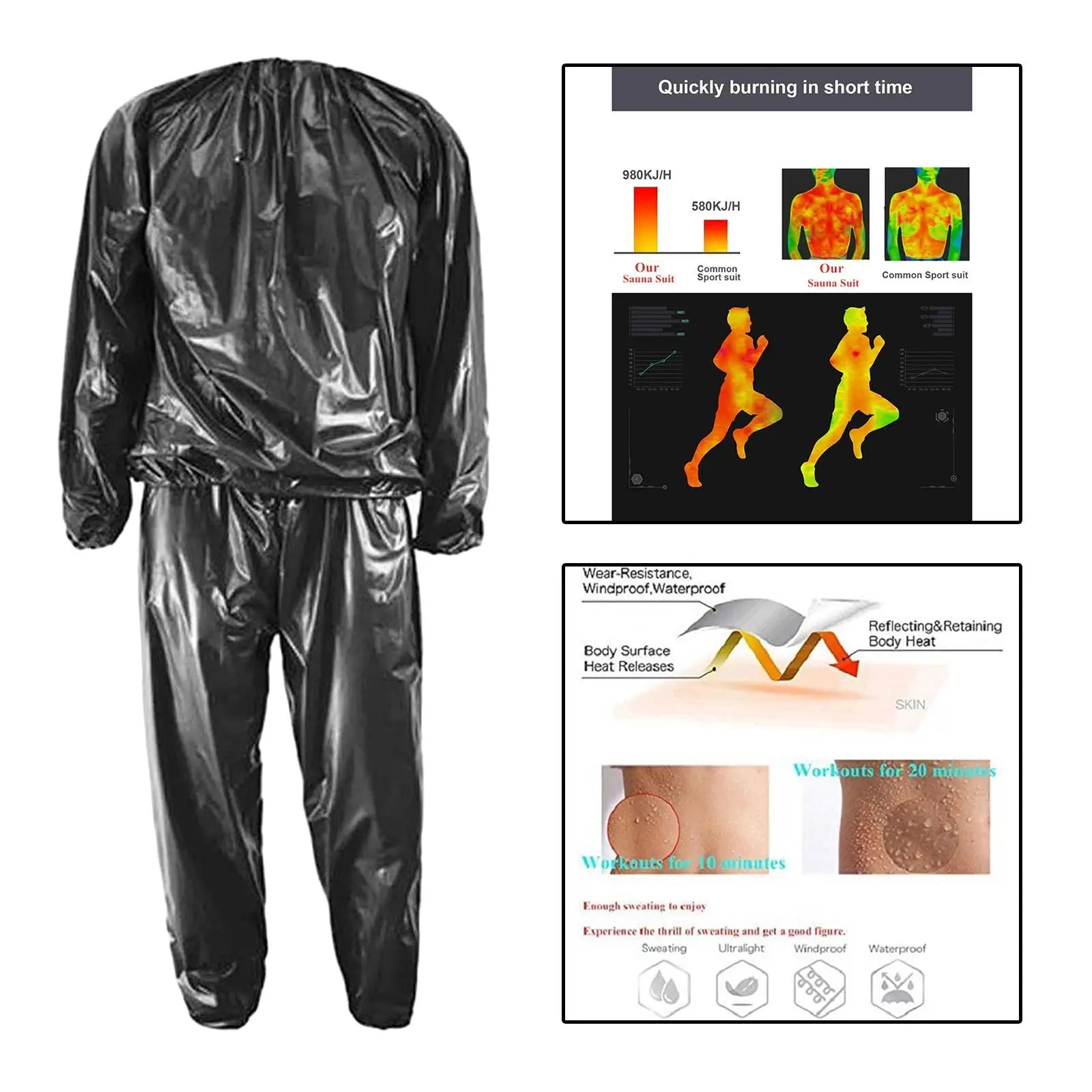 2021Unisex Sauna Suit Heavy Duty Fitness Weight Loss Sweat Sauna Suit Exercise Gym Hoodies Sports Suit Calorie Burner Sweat Suit