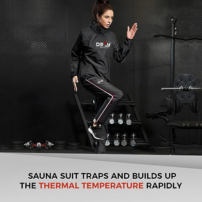 DEFY Heavy Duty Hooded Sauna Sweat Suit for Weight Loss, Intense Workouts & Exercise, Black, 8XL