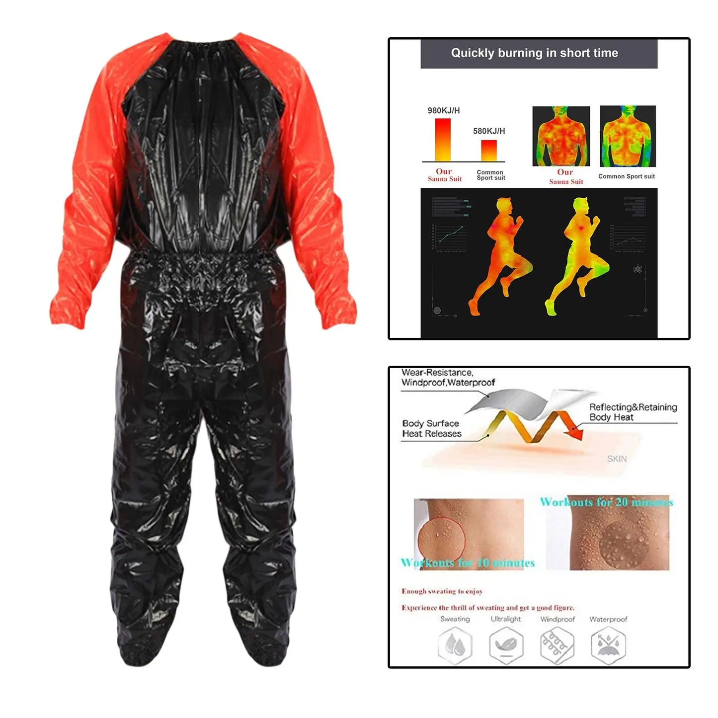 2021Unisex Sauna Suit Heavy Duty Fitness Weight Loss Sweat Sauna Suit Exercise Gym Hoodies Sports Suit Calorie Burner Sweat Suit