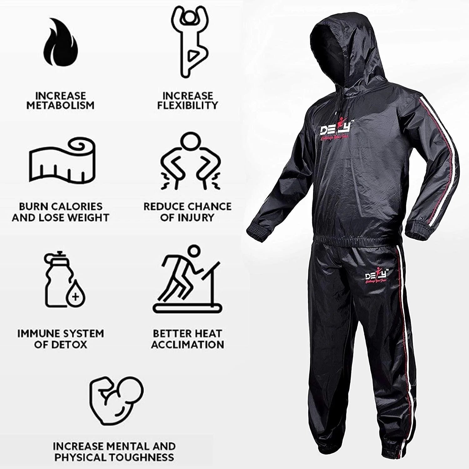DEFY Heavy Duty Hooded Sauna Sweat Suit for Weight Loss, Intense Workouts & Exercise, Black, 8XL